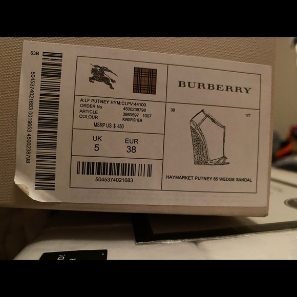 NWT HAYMARKET PUTNEY TEAL BURBERRY WEDGE SANDAL - Picture 4 of 4